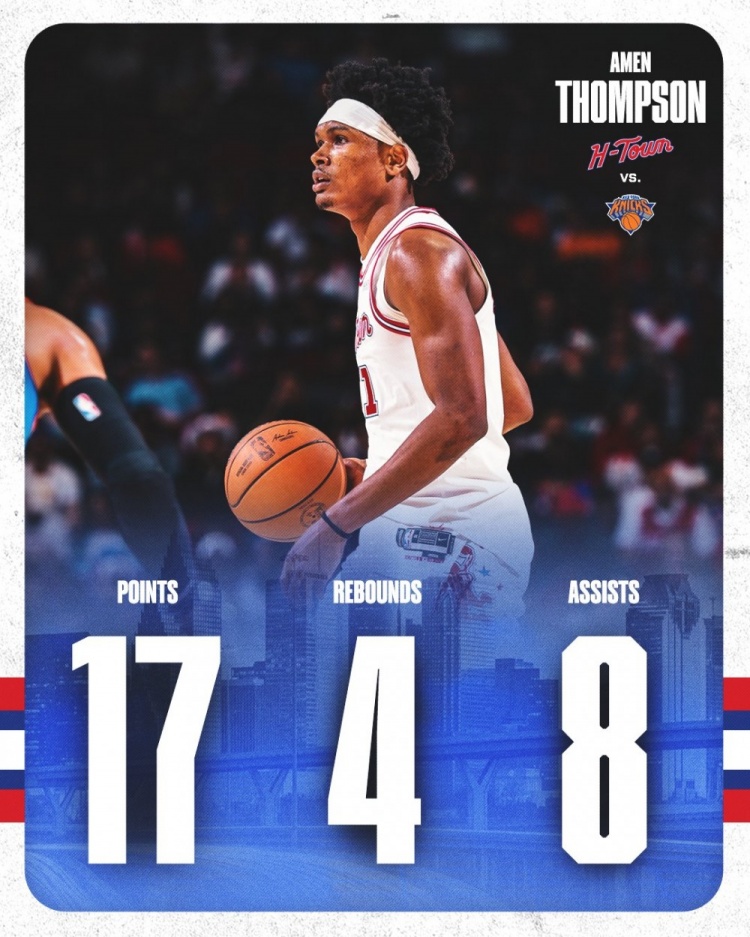 火箭主场大胜尼克斯 官方发布五人首发及第六人数据海报