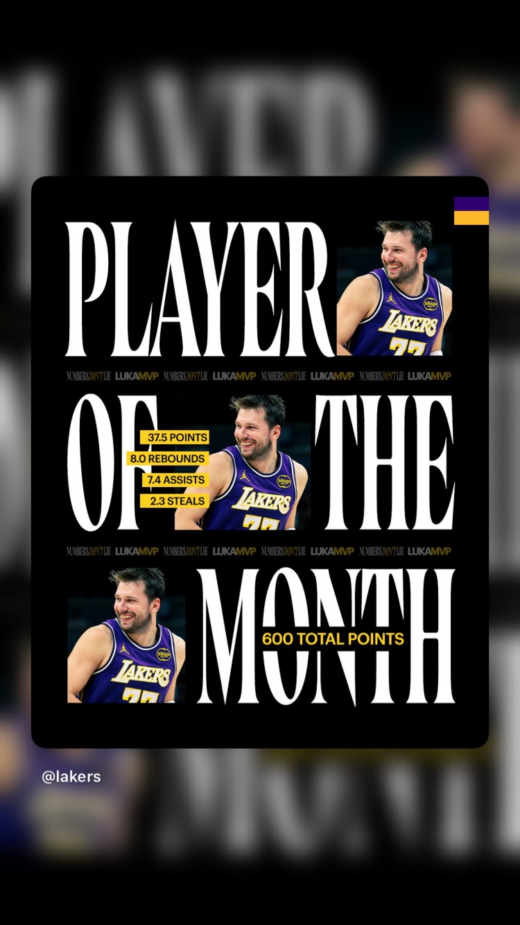 东契奇三月场均37.5分单月600分 詹姆斯社媒转发祝贺