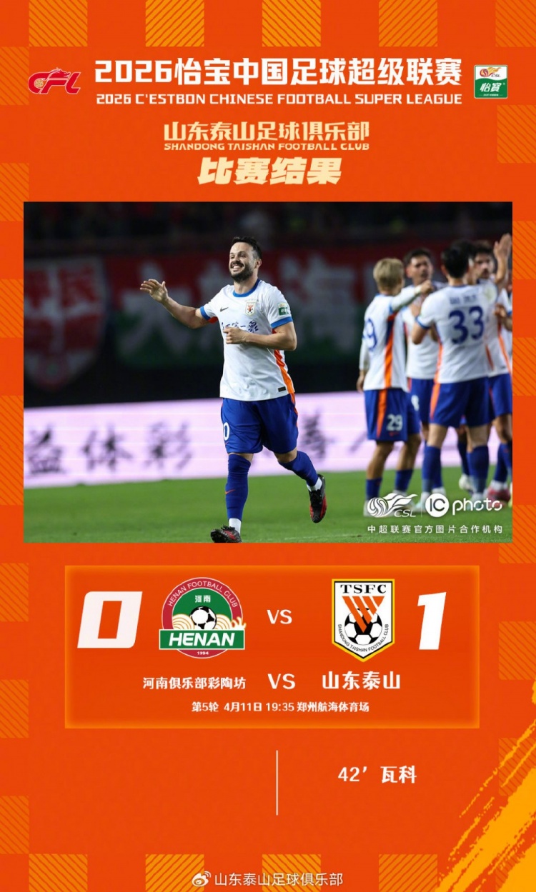 瓦科吊射破空门 泰山客场一球小胜河南