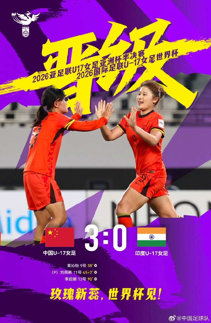 零封印度,三将建功:中国U17女足挺进亚少赛四强+世界杯 零封印度,三将建功:中国U17女足挺进亚少赛四强+世界杯