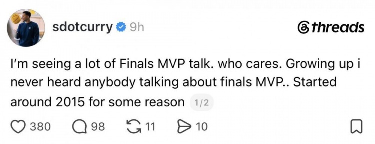 赛斯·库里:2015年前没人讨论FMVP 伊戈达拉获奖成转折点 赛斯·库里:2015年前没人讨论FMVP 伊戈达拉获奖成转折点